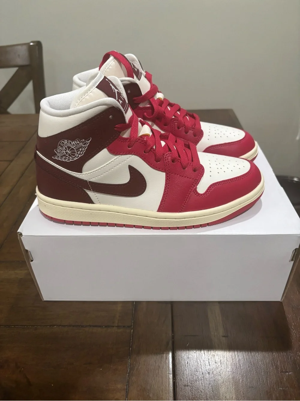 Women’s Jordan High-Top Sneakers in Red and Cream